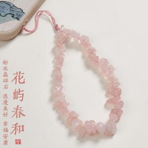 Cute Pink Crystal Rock Chain Pendant Girls Heart Wrist Cord Short Female Pink Series High-End Hanging Rope Mobile Phone Accessories