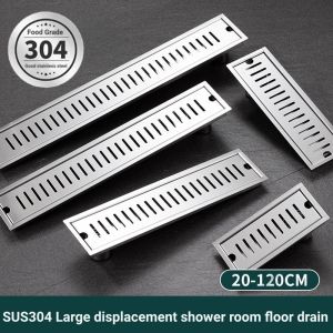 SUS304 Stainless Steel Rectangular Floor Drain Bathroom Thickening Shower Room Deodorant Balcony Large Displacement Strip Floor Drain