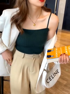 Crop Top Camisole Bralette Padded Spaghetti Strap Bralette Slimming Pure Color Underwear