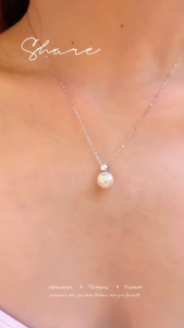 Classic Pearl Solitaire Necklace 8-9mm Natural Freshwater Pearl with Zircon Accent