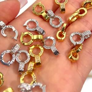 2 Chiếc Mạ Vàng 18K Đồng Thau Mặt Dây Chuyền Móc Khóa Khảm Zircon Kết Nối Cho Dây Làm Đồ Trang Sức Làm Kim Loại Đồng