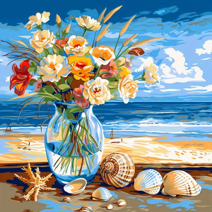 Huacan New Arrivals 2026 Diamond Painting Seaside Flower Vase Diamond Mosaic Landscape Complete Kit Craft kit