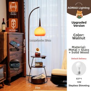 AOMAO | Vintage Floor Lamp with Shelf Bedside Charging