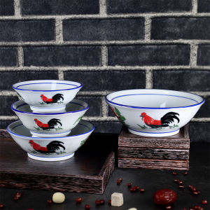 Bát Sứ Cổ Điển Màu Xanh Lá Cây Chân Cao Chống Bỏng Viền Xanh Lam Bát Đựng Mì Súp Bát Đựng Bún Cua Hình Con Gà Đặc Trưng Của Triều Đại Cộng Hòa Trung Hoa