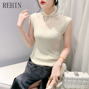 REHIN เสื้อยืดแขนสั้นผู้หญิงที่สดผ่าน ราคายิ้ม ขนาด 6.5 กิโล สีทึบธรรมดา หัวเข็ม ลูกปัด เสื้อถัก