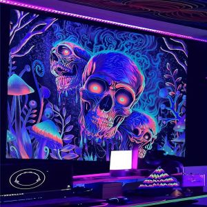 VIKAMA Trippy Neon Gradient Bộ Xương Nấm Tấm Thảm Ảo Giác Treo Tường Trang Trí Nhà Cho Phòng Ngủ Phòng Khách Ký Túc Xá Polyester