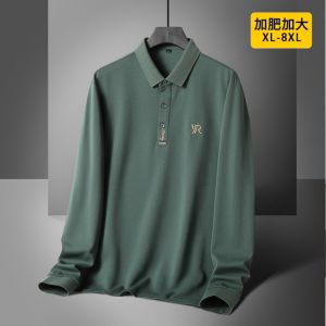 Plus Size Men Long Sleeves Lapel T-Shirt Spring & Fall Loose Casual Polo Shirt Mens Pearl Cotton Weight-Catcher Tops