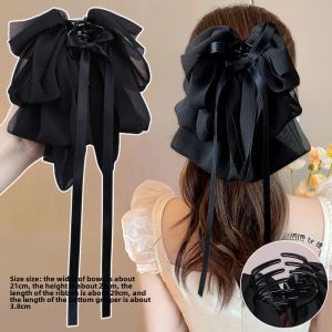2023 New Arrival Bows Ribbon Grip Womens French-Style Gentle Face-Looking Small Back Head Updo Hairpin Chiffon Hair Accessories