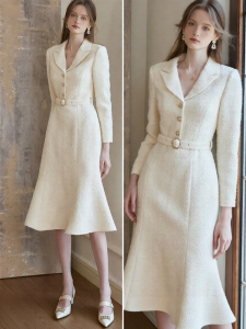 Roey s house | Elegant French Fragrant Style Coarse Tweed Fish Tail Winter Dress