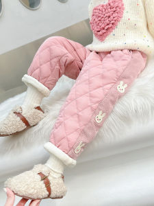 กางเกงขายาวผ้าฝ้ายหนาสำหรับเด็กผู้หญิงในฤดูหนาว กางเกงขายาวลำลองสำหรับเด็กผู้หญิงอายุ 2-5 ปี สไตล์เกาหลี เหมาะกับทุกโอกาส