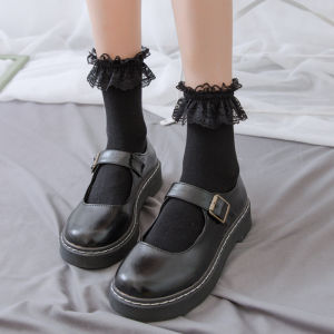 สไตล์ญี่ปุ่นถุงเท้ากลางลูกวัวสําหรับผู้หญิง Hollow Out Lolita ลูกไม้ตัดสั้น Mince กระโปรงถุงเท้า Moisture Wicking Pure สี