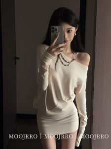 French Style Asymmetric Long Sleeve Slim Fit Dress Womens Autumn Design Sense Waist Cinching Short Skirt Pure Desire Ambiance