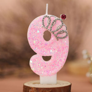 ’MINISO” Sanrio 0-9 digit Pink Crown with Sequins Suitable for Birthday Party Cake Decoration Suitable for Cute Pet Theme