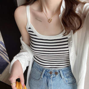 HUOLISI | Knitted Stripe Slim Fitting Sleeveless Top