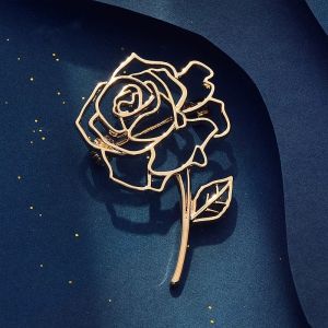 Hollow out rose with leaves Shape Brooch Pin for Women