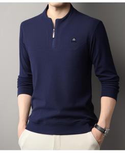 เสื้อยืดคอกลมแขนยาวผ้าเดอร์โมนสำหรับผู้ชาย ฤดูใบไม้ร่วง/ฤดูหนาว แฟชั่นสำหรับผู้ชาย วัยกลางคน ดีไซน์ซิป ปกติ คอกลม ลำลอง