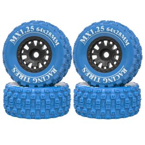 4Pcs 1.25Inch" Beadlock Nylon Wheel Colored RubberTyre for 1/14 1/16 1/18 Scale Mojave Grom 4X4 RC On/Off-Road Racing Car