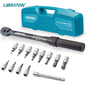 Libraton Bike Torque Wrench 1/4 5-25Nm 0.1Nm Micro Drive Click Torque Wrench Set Hex Torx/Star Bit Sockets Extension Bar
