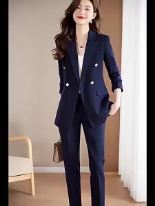 6301 Navy Blue Suit Set for Women Professional Wear Elegant High-end Business Formal Workwear Blazer Jacket Workwear