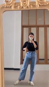 Kulot jeans pinggang yang dapat disesuaikan - kulot Adjustment Kancing Highwaist Loose Jeans Fashion Korea Style