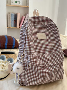 กระเป๋าเป้สะพายหลังนักเรียนนักท่องเที่ยวน้ำหนักเบาสีน้ำเงินลายสก็อต กระเป๋าสะพายไหล่แบบสองข้างสำหรับนักเรียนมัธยมปลาย กระเป๋าสะพายไหล่แบบน่ารัก