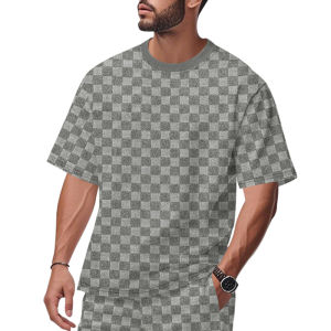 Mens Summer Oversized Chessboard Plaid Two-Piece Set European American Fashion Loose Sports Leisure Brand