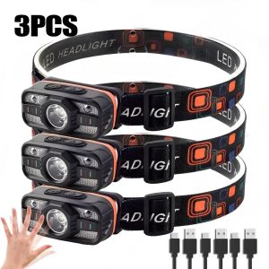 ESMARTER | Outdoor LED Headlamp USB Rechargeable Portable Light with Built in Battery 6 Lighting Modes Fishing Head Torch Camping Lantern