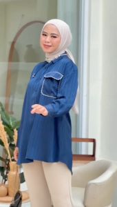 Micy Stripes Shirt by Mdly Baju Atasan Wanita Kemeja Lengan Panjang Polos Elegan
