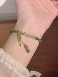 Vòng Tay Nữ Đốt Tre Gắn Hạt Cườm Thời Trang Phong Cách Cổ Trang Cổ Điển Xinh Xắn Dễ Thương Màu Xanh Lá Đẹp VT-90