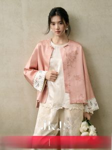 JK＆JS | New Chinese Style Womens Silk Embroidered Round Neck Jacket Small Audience Top Initial Autumn JKJS Soft Floral Pattern
