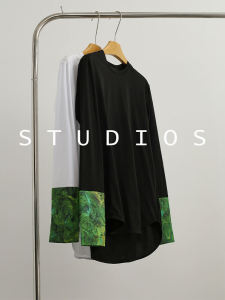 New Chinese Style Womens round Neck Sweatshirt Inner Wear Loose Color Block Design Autumn Winter New Fashion Top Polyester Long Sleeve