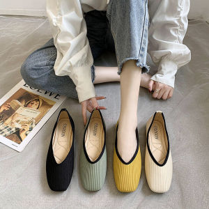Size Womens Shoes Square Head Beanie Single Shoes Womens Flat Heel Pumps Slip Over Granny Shoes Simple and Versatile Womens Shoes