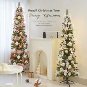 Dense Illuminated Green Pencil Shaped Christmas Tree Decorative Display