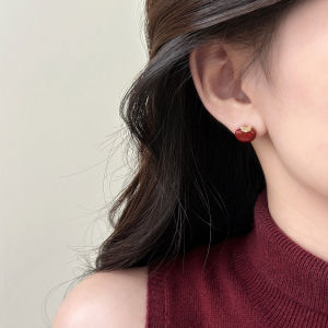 YICAN | Red Adzuki Beads Zircon Pearl Stud Earrings S925 Sterling Silver