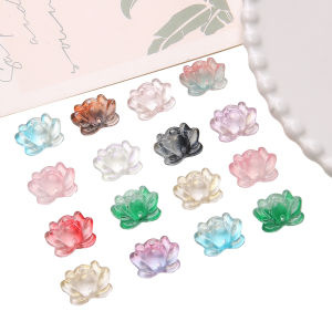 5Pcs 21x16mm Gradient Color Double Hole Lotus Flower Glass Beads Pendants For DIY Earrings Bracelet Jewelry Making Findings Crafts Accessories