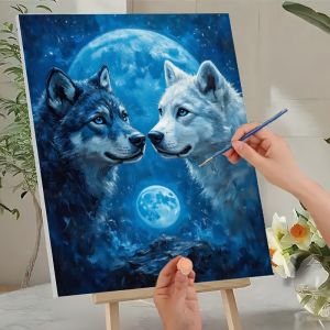 BILIBILI | Two Blue-Eyed Wolves Oil Painting By Numbers Scenery Paint By Numbers on Canvas Landscape Frameless Home Decor