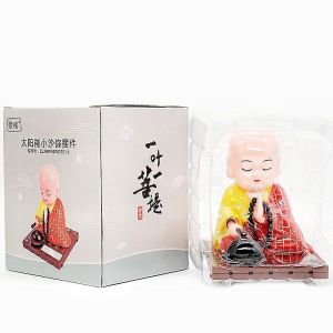 Premium Solar Powered Nodding Monk Fan Car Decorations Living Room Buddha Figurines Desktop Ornaments Chinese New Year Gifts