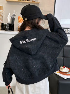 เสื้อแจ็คเก็ตเด็กผู้หญิงฤดูใบไม้ผลิและฤดูใบไม้ร่วง 2025 ฤดูใบไม้ร่วงใหม่สไตล์เกาหลี เสื้อคลุมกันหนาวแบบมีฮู้ดสำหรับเด็กผู้หญิง