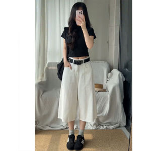 QIANCHANGNAAI | Light Blue Retro High-Waisted Slimming Wide Leg Denim Shorts