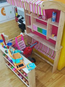 Supermarket Toys Artificial Sell Goods Kids Play House Canteen Role Play Wooden Cash Register Shopping Store