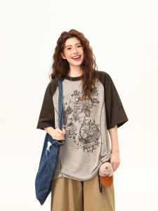 WILDAZI | Vintage Graffiti Printed Color Block Raglan T-shirt