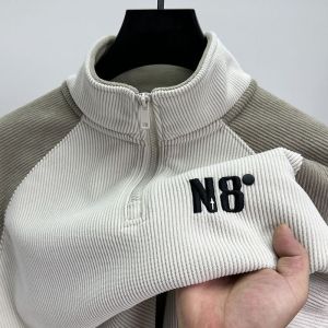 IELGY High collar zipper sweater mens color matching raglan long sleeve T-shirt