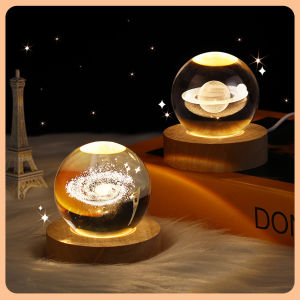 6ซม. Luminous Crystal Ball with Warm Light Projection, 3D Laser Design, and Starry Planet Galaxy Moon Effect - Creative Night Light for Kids' Rooms - MeiBoAll