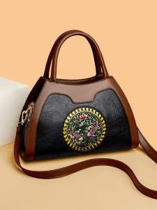 Fashionable Leather Handbag for Women Midlife Simple Stylish Versatile Handbag Gift for Mom Casual Shoulder Bag Foldable