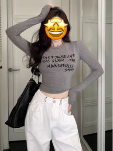 American Style Sweet Cool Spicy Girl Shoulder Length Sleeve T-Shirt Womens Casual Slim Fit Inner Wear Base Shirt Autumn Winter New Arrival