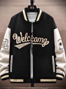 ROMON | Romon Mens Baseball Collar Jacket Trendy Casual Flight Suit Jacket Youth Fashion Autumn Spring New Style Polyester Fiber