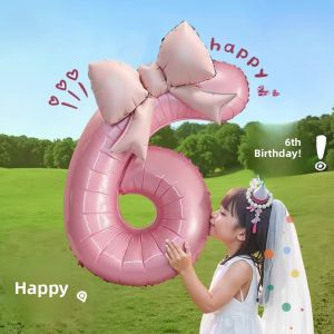 40-Inch Pink Bowtie Number Balloons Aluminum Foil Birthday Scene Decoration Girls Photography Props Indoor Outdoor Celebration