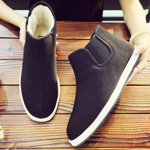 Mens Winter Beijing Cloth Shoes Cashmere Fleece Lined High Help Board Shoes Warm Retro Dad Shoes Multi-Layered Sole Chinese Style Footwear