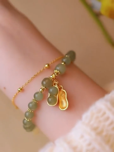 Lucky Peanut Charm Double Layer Glass Bead Bracelet for Women Adjustable Chain Stackable Bracelet
