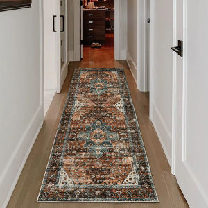 VIKAMA Anti Slip And Durable Retro Long Carpet Living Room Anti Fouling Persian Floral Pattern Home Decoration